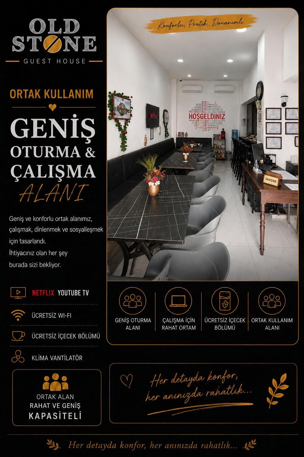 Geniş Ortak Oturma ve Çalışma Alanı